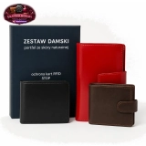 Zestaw Damski portfel ze skóry naturalnej Peterson + PORTFEL Damski skórzany Z211416 RED + Mały portfel Peterson męski z